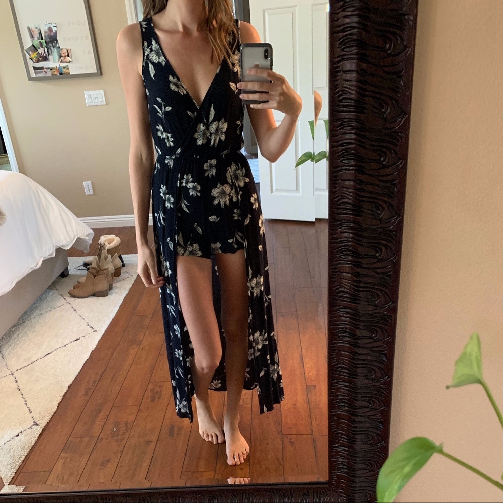 Navy/White Floral Romper with dress, small